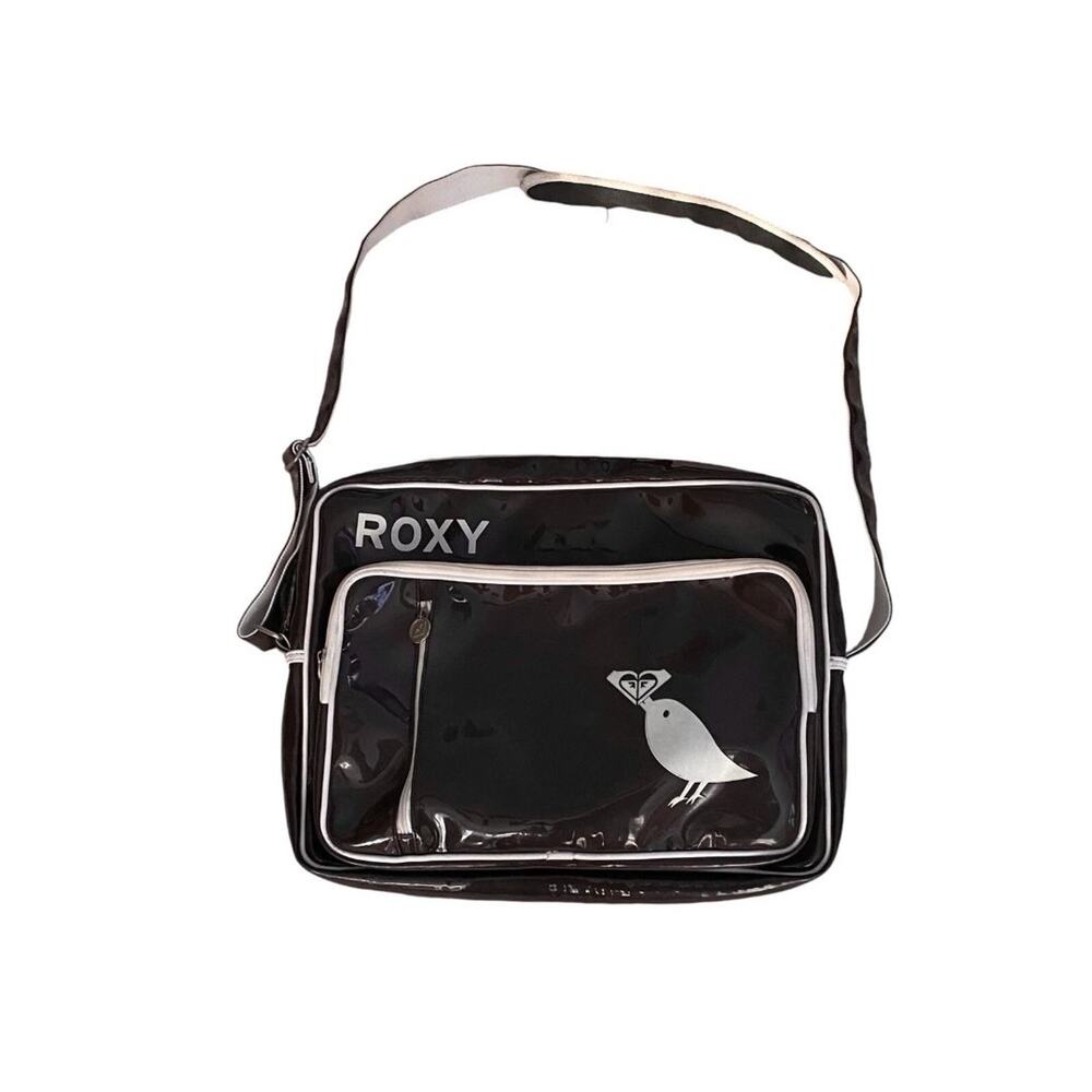 Roxy Patent Vinyl Travel Bag Computer 90s Y2K Limited Edition Brown White